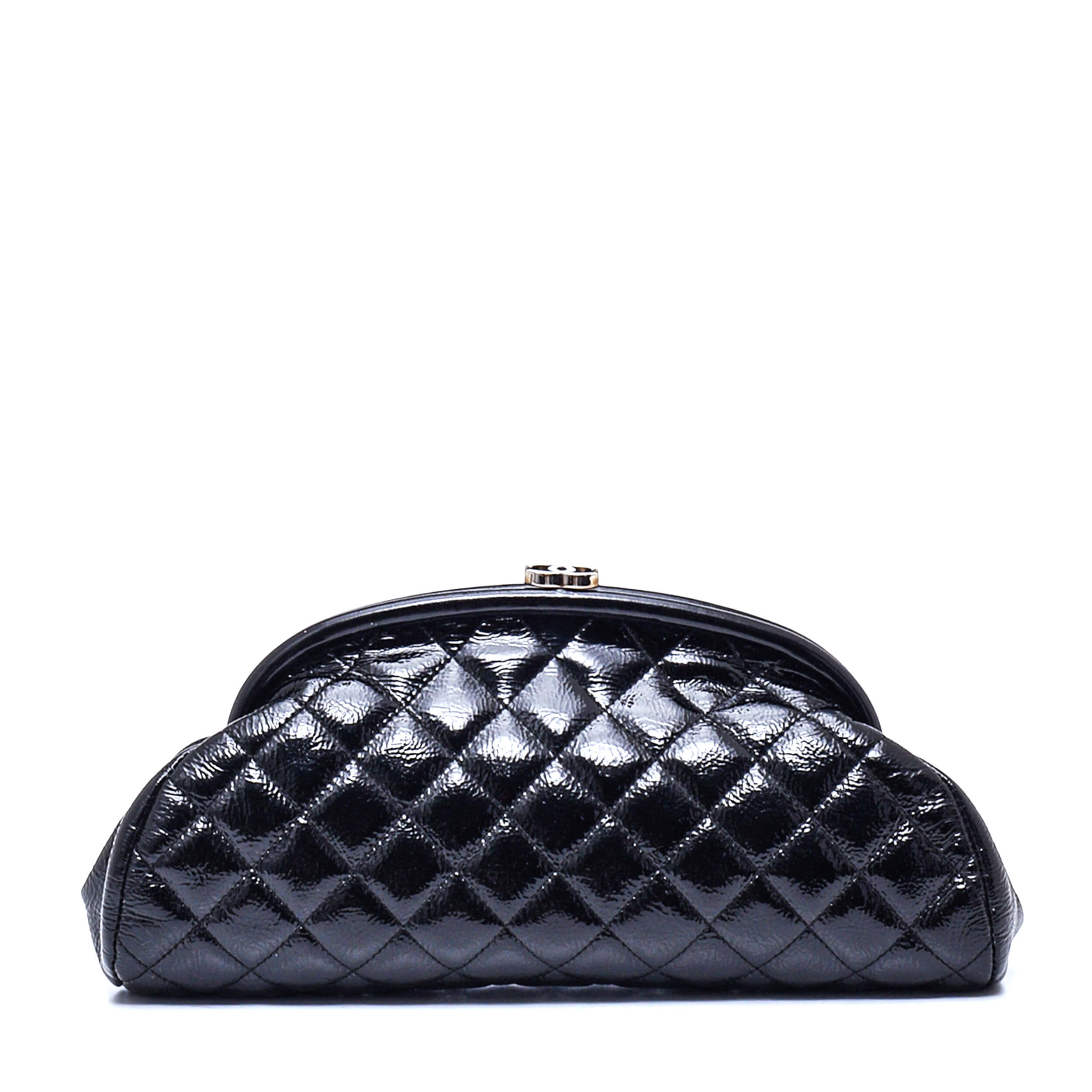 Chanel - Black Quielted Patent Leather Timeless Clutch